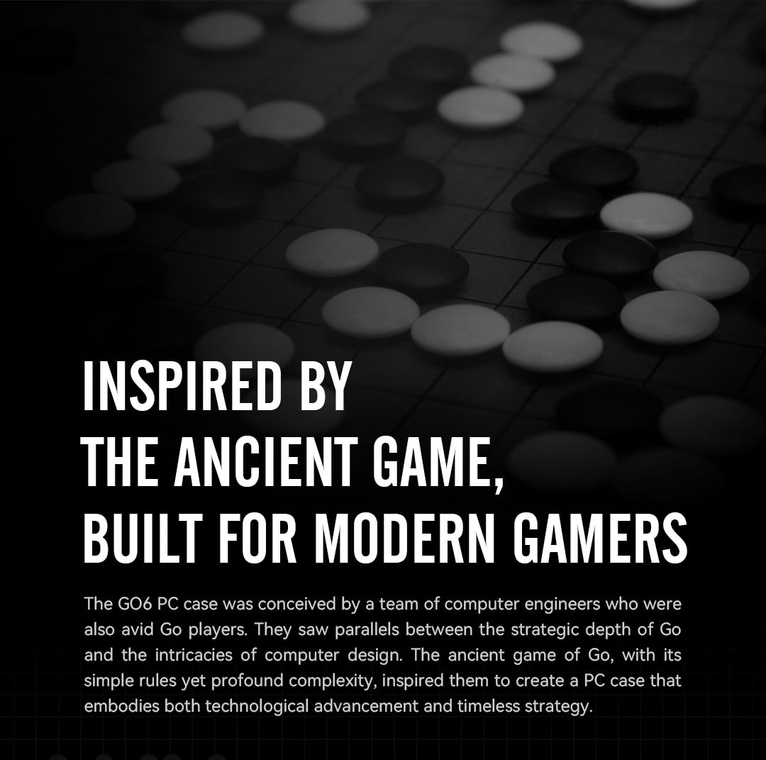 Modern gaming PC inspired by the ancient game of Go, designed for gamers.