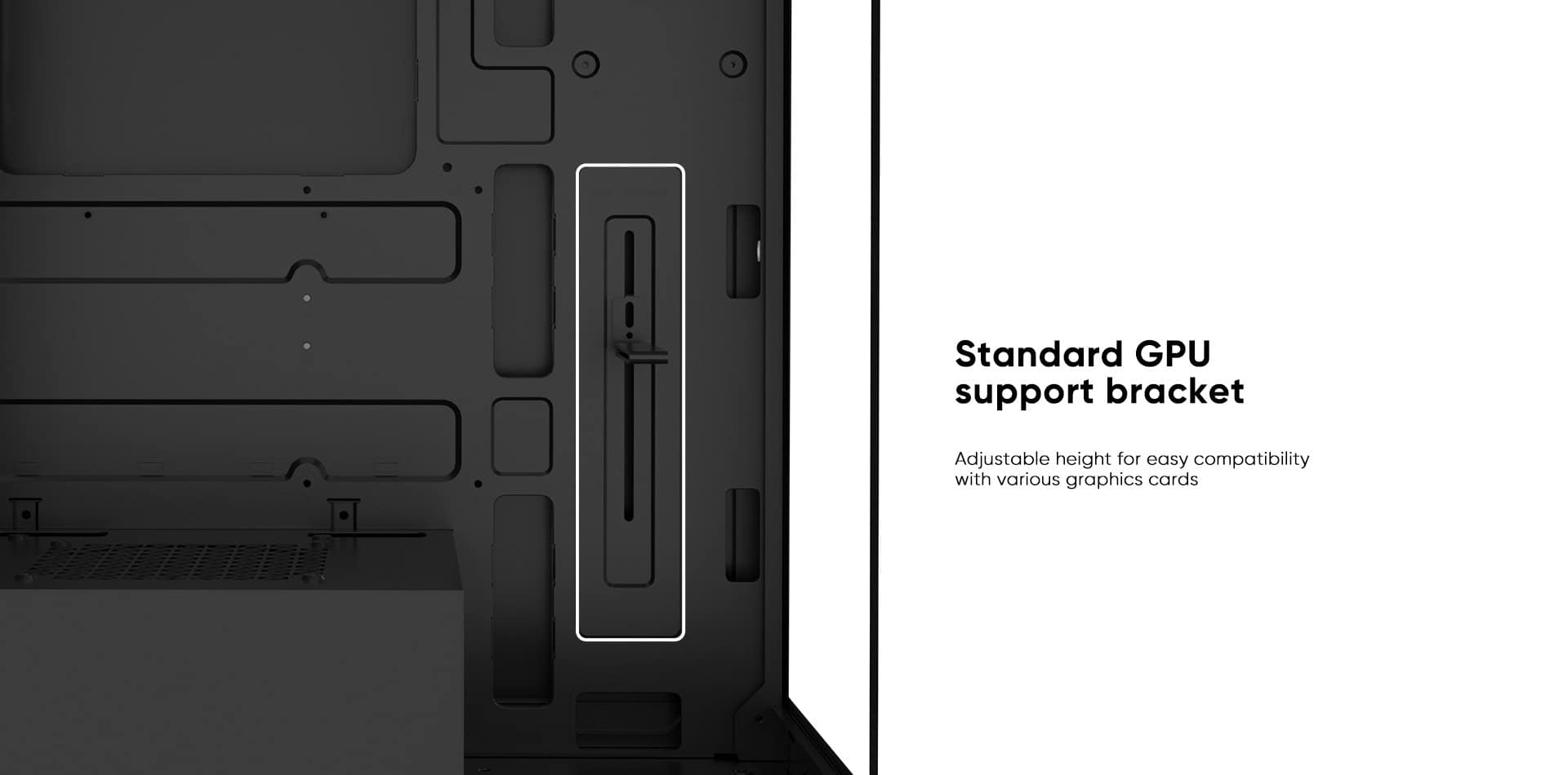 Image of a standard GPU support bracket for gaming PCs and workstations.