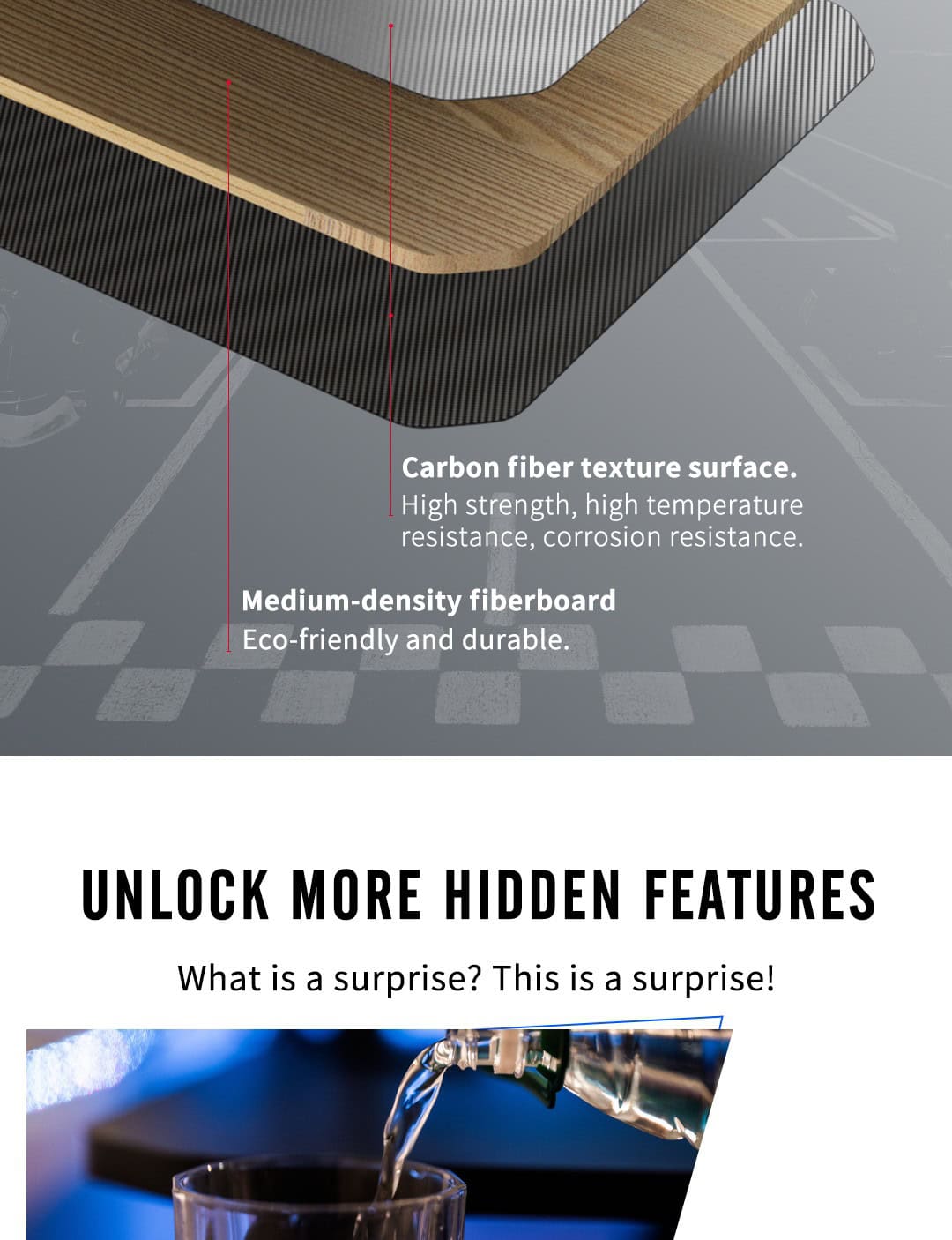 Carbon fiber texture surface with high strength and corrosion resistance.