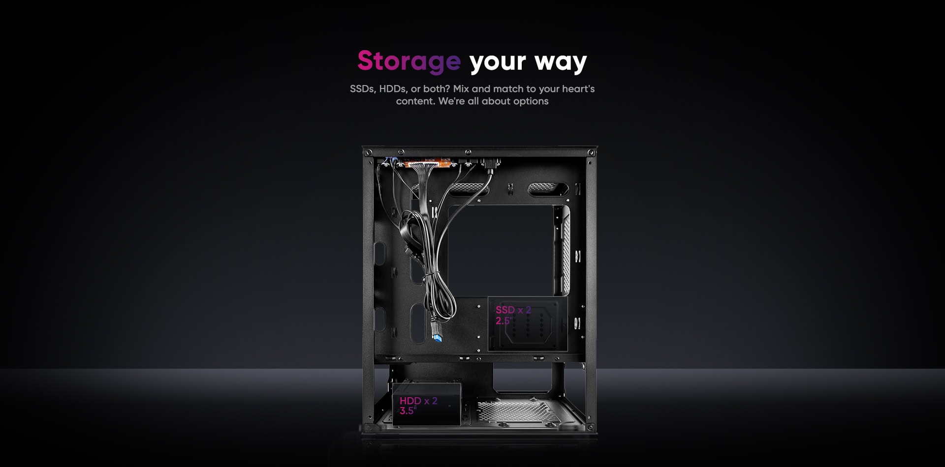 High-performance X4-M storage case with SSD and HDD bays for gaming and data needs.