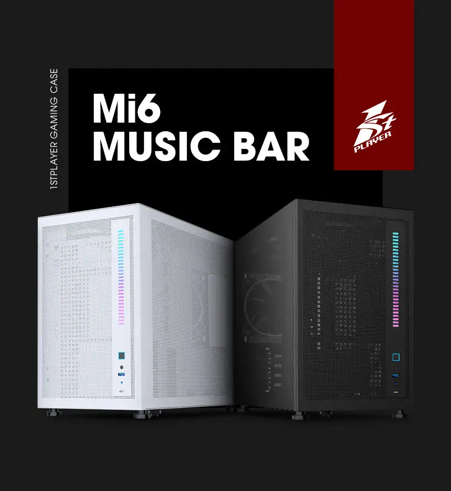 Mi6 music bar gaming case with sleek design and LED lighting.