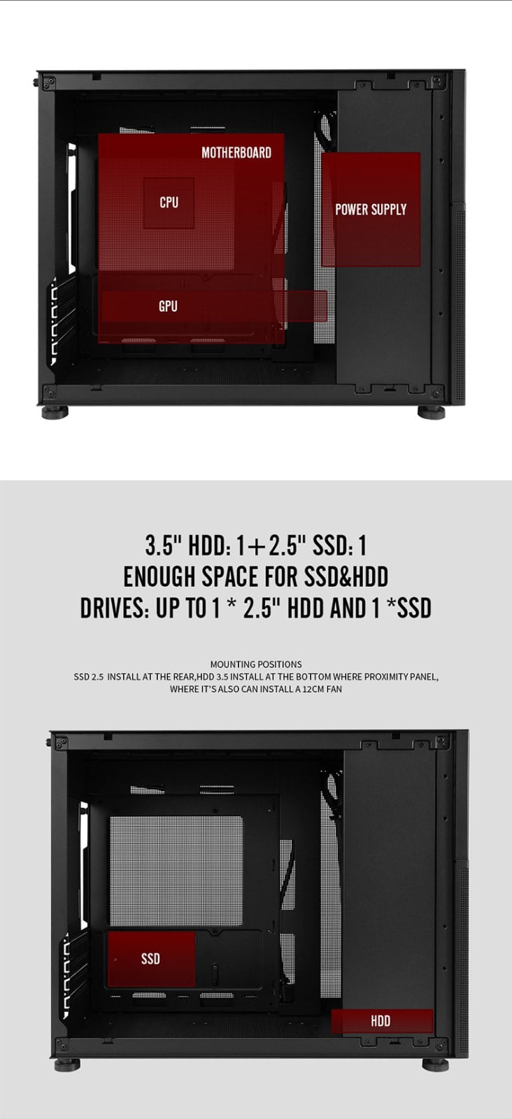 High-quality MI6-EV PC case with space for multiple SSDs and HDDs, ideal for gaming and high-perform.
