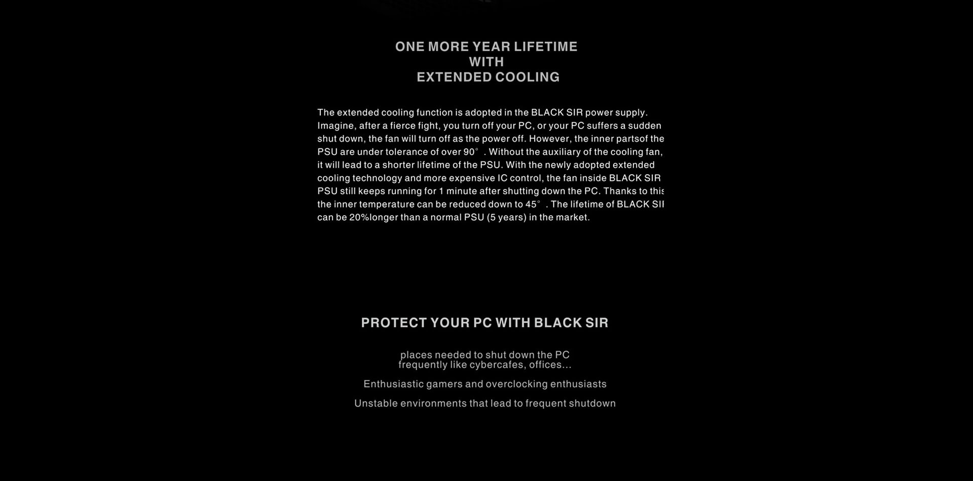 Extended cooling system for BLACK SIR PC power supply.