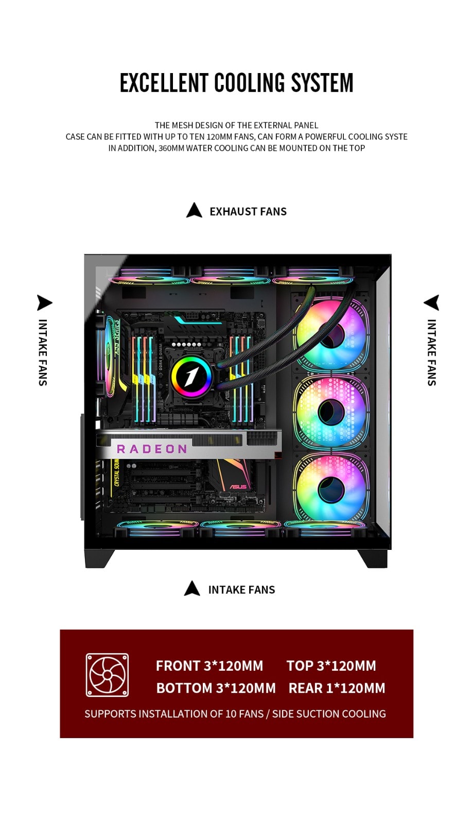 Gaming PC with RGB cooling fans and advanced cooling system for optimal performance.