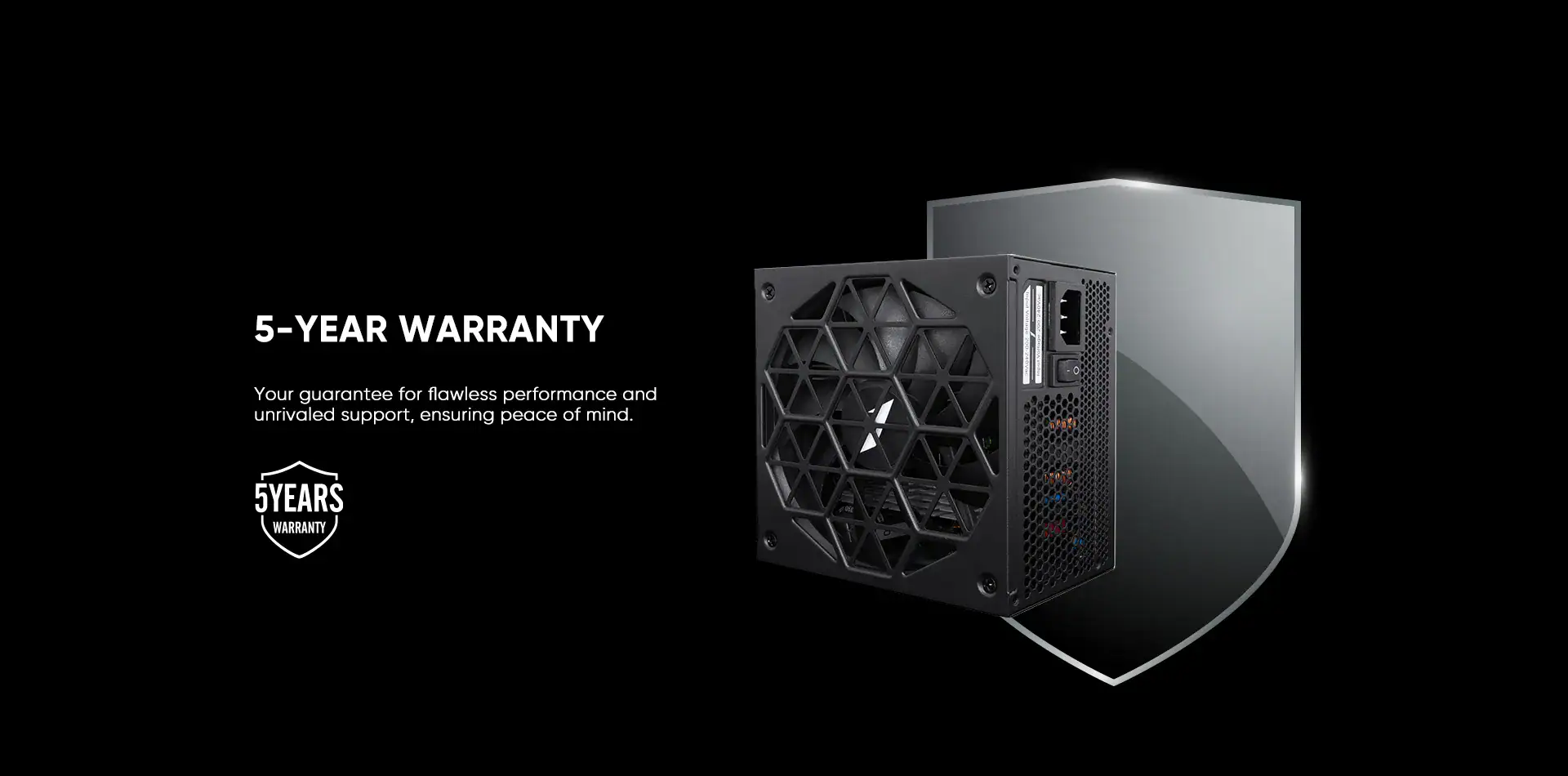 High-performance gaming PC with 5-year warranty, sleek design, and advanced cooling system.
