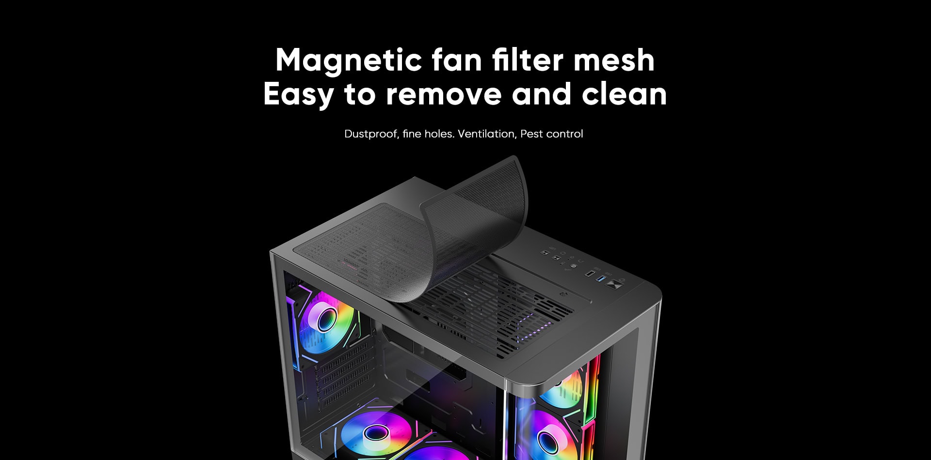 Magnetic fan filter mesh for computer case, easy to remove and clean, dustproof, with ventilation ho.