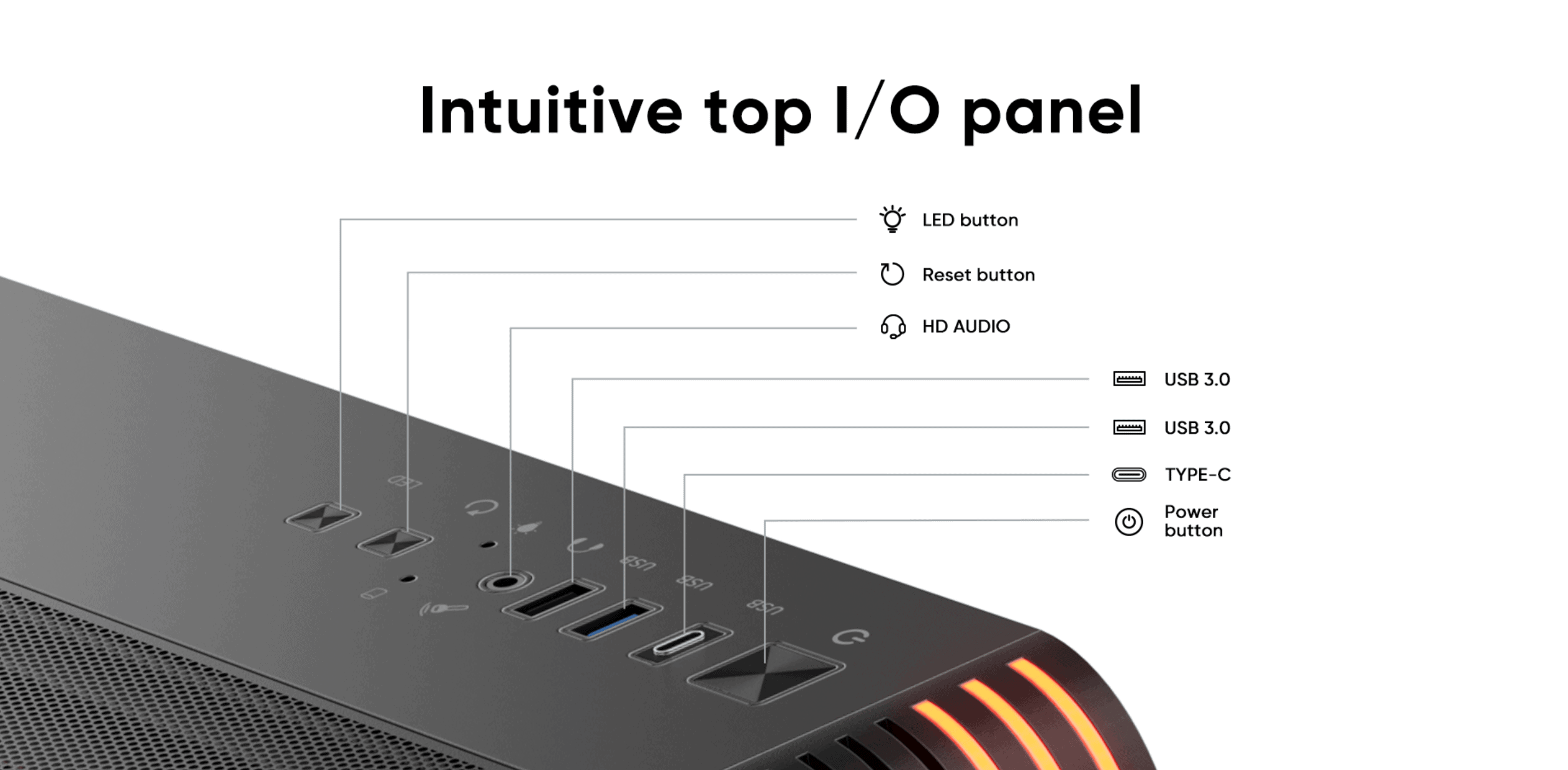 Gaming PC with advanced I/O panel and LED lighting for optimal performance.