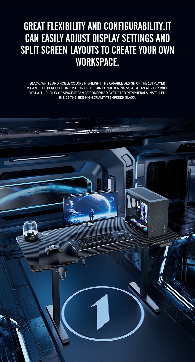 High-quality gaming and workstation setup with flexible display configurations and split-screen layo.