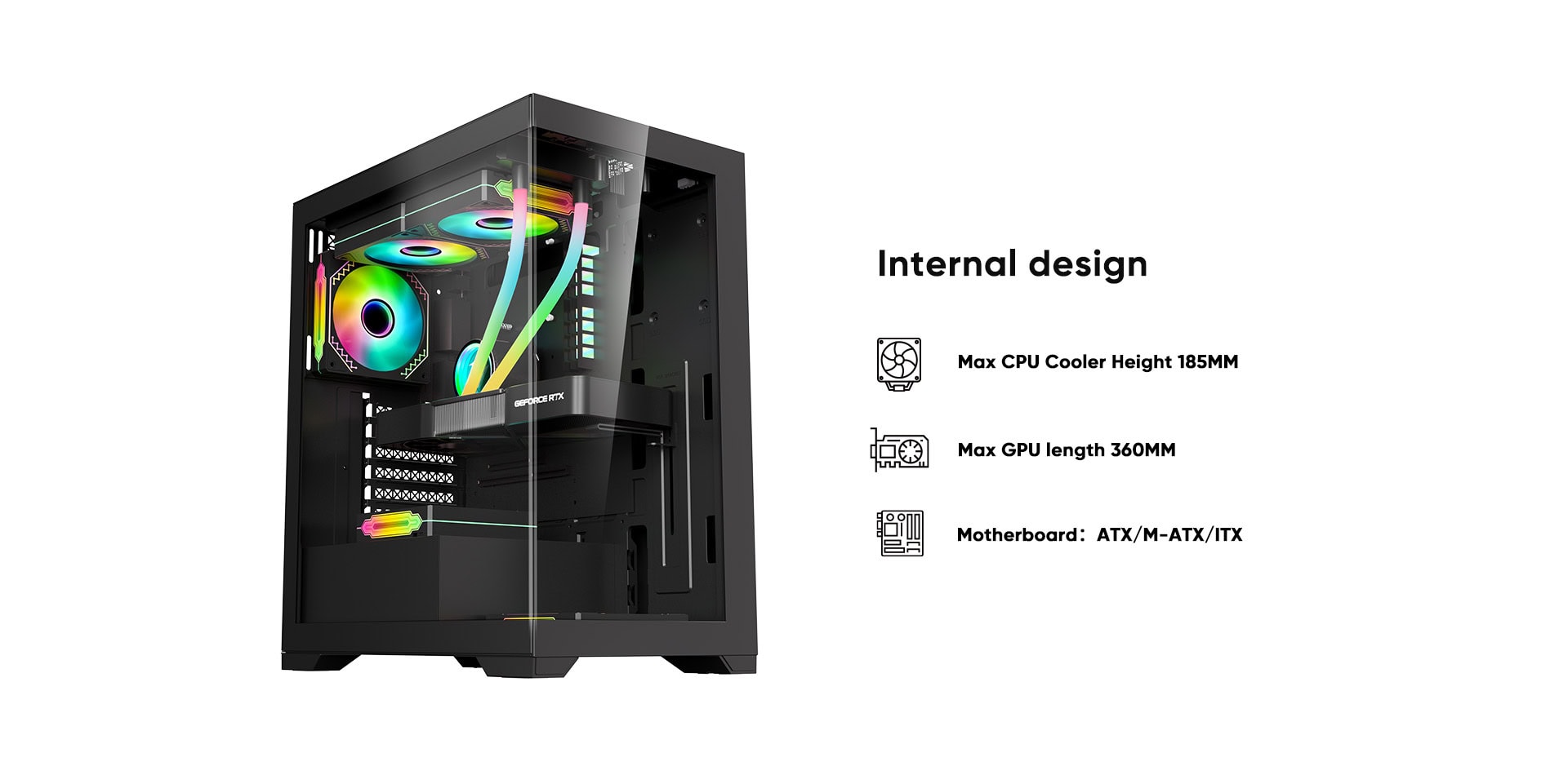 High-performance gaming PC tower with advanced cooling and customizable RGB lighting. Perfect for ga.