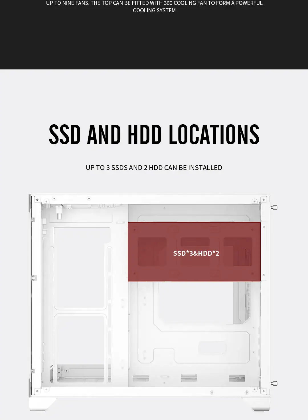 SSD and HDD locations inside the MV6-TP PC case.