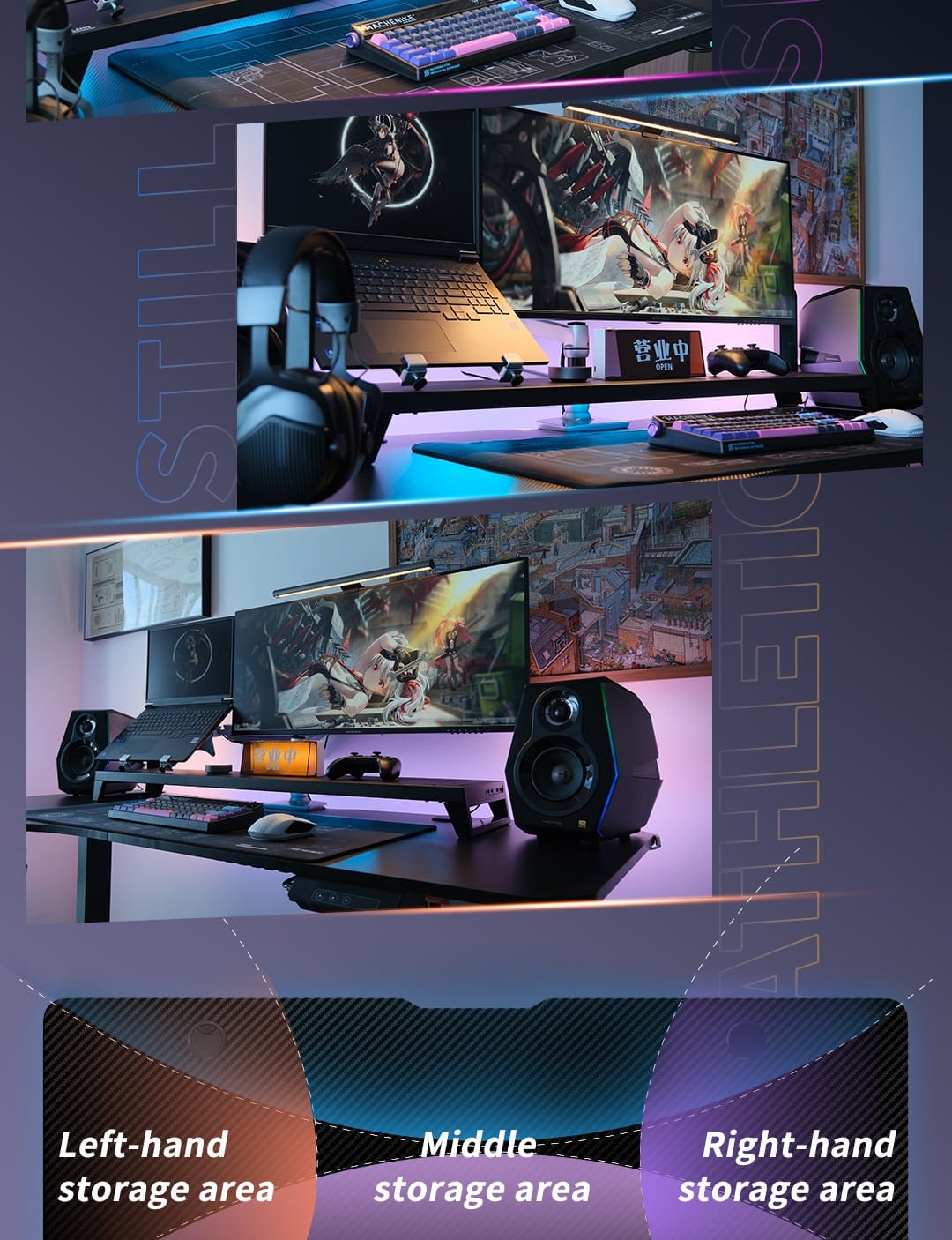 High-performance gaming PC with dual monitors, RGB lighting, gaming accessories, and sound system fo.