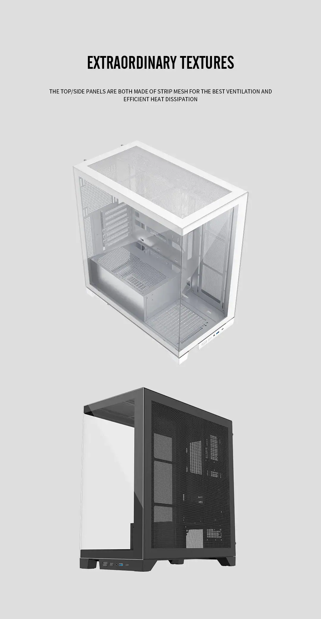 High-quality gaming PC case with tempered glass panels and sleek design.